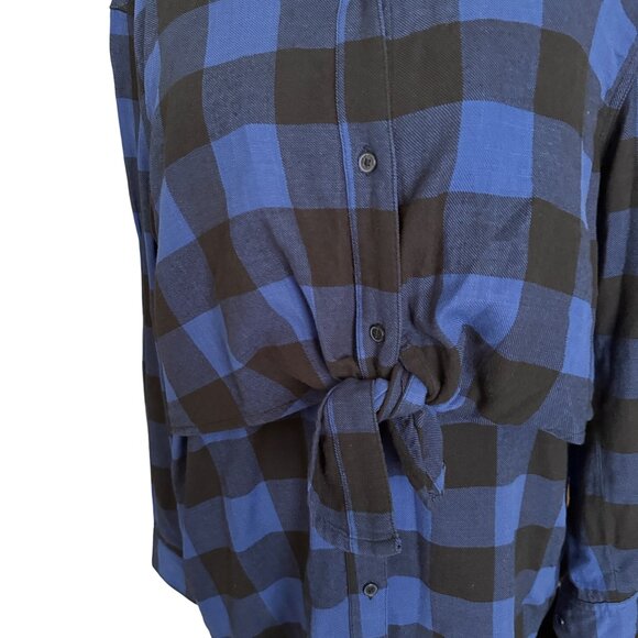 Cheap Monday Womens Blue & Black Plaid Button-Up Shirt Dress S With Waist Tie - Picture 3 of 6